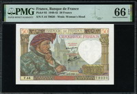 프랑스 France 1940-1942, 50 Francs, P93, PMG 66 EPQ GEM UNC 완전미사용